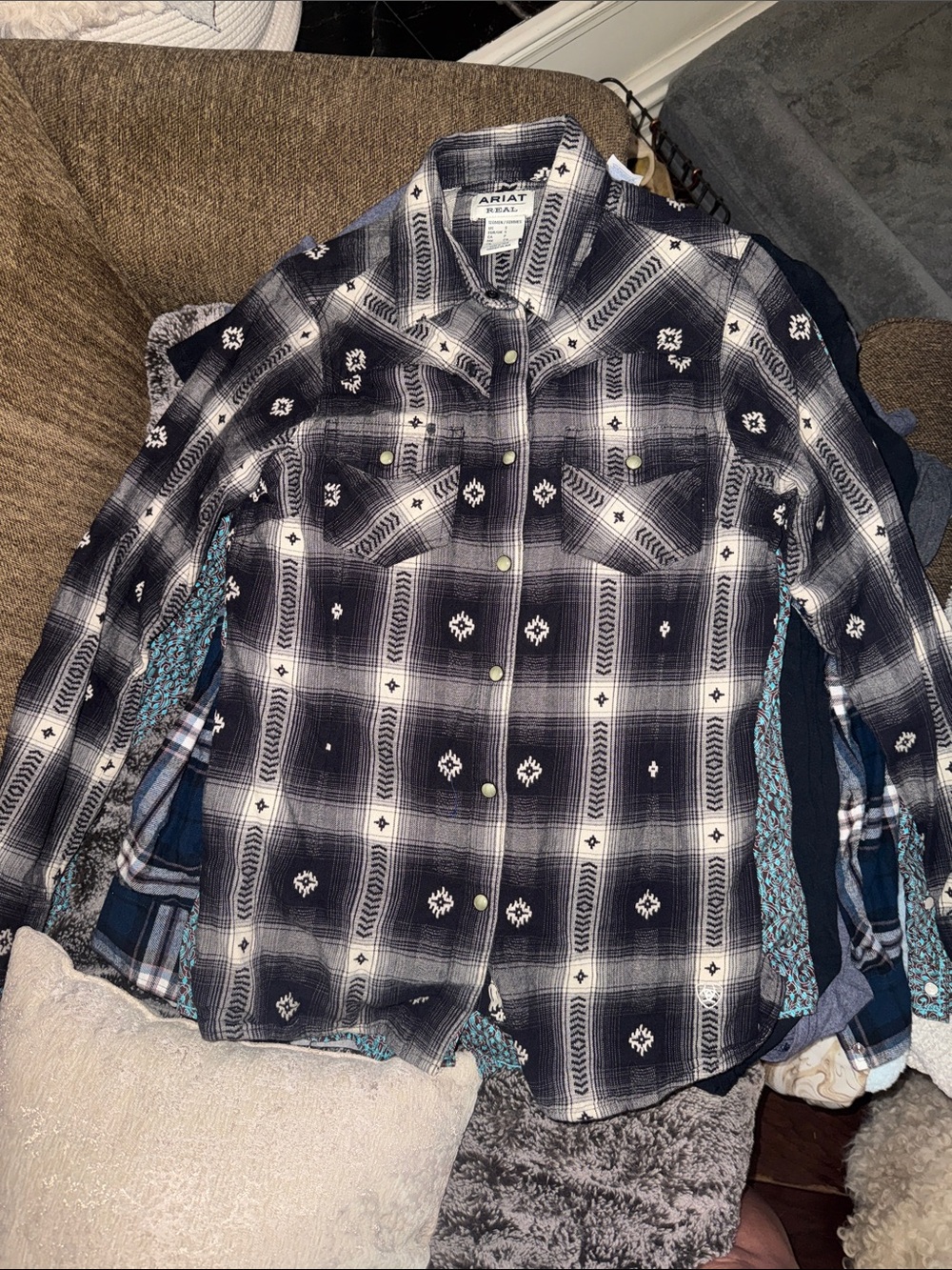 Ariat Black & White Plaid Western Snap Jacket